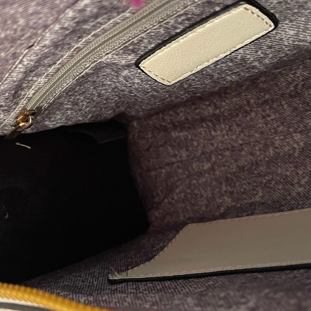 New Cream Crossbody Bag with Black Trim with Black & Red Stripe, Vegan Leather - Picture 5 of 6